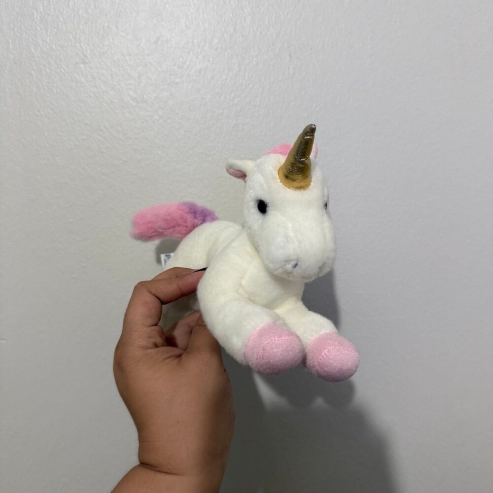 Aurora World Unicorn Plush 7" gold Horn pastel mane Stuffed Animal